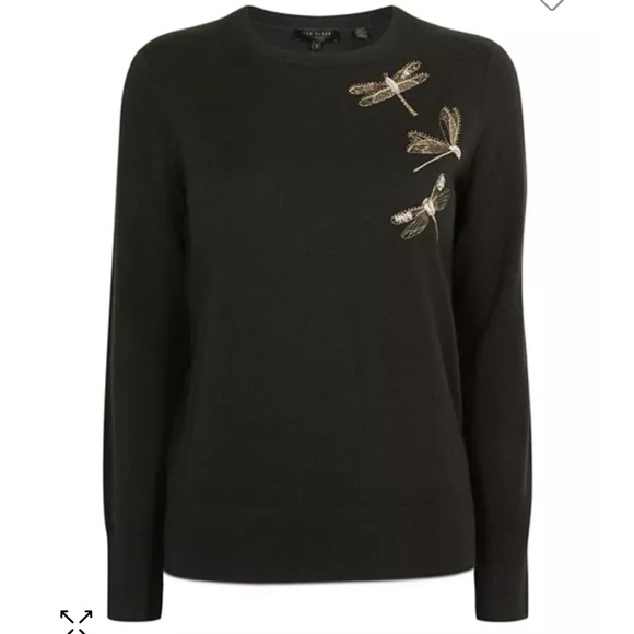 Ted Baker Nelina Sugarplum Embroidered Dragonfly Sweater Navy - Picture 6 of 16